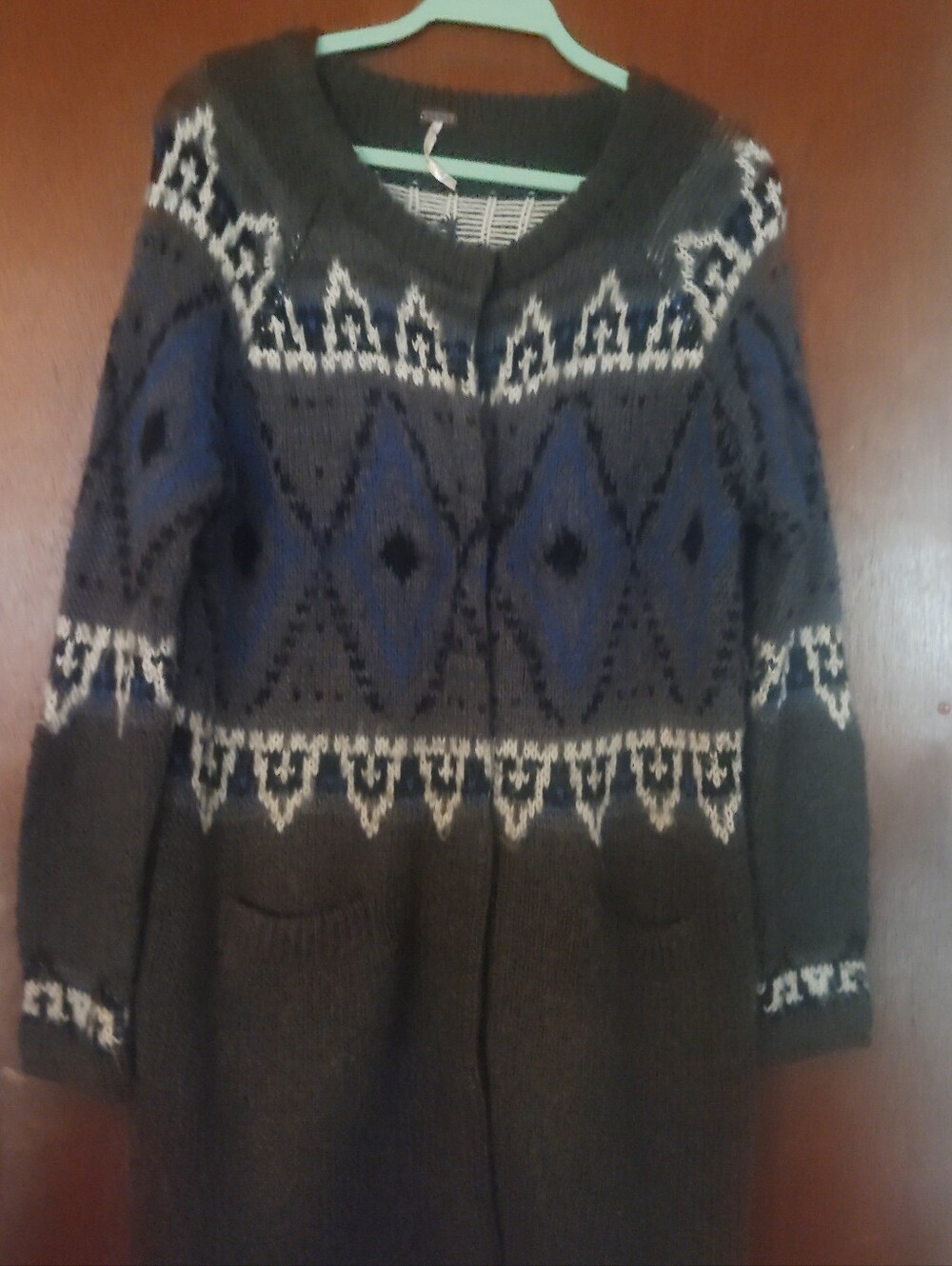 FREE PEOPLE Frosted Fair Isle Grey Cardigan - Size Medium - Picture 7 of 11
